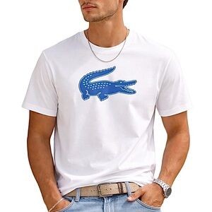 Lacoste Sport Ultra Dry Kingdom 3D Big Logo Croc Graphic Tee White Blue Logo S